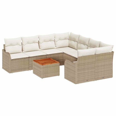 vidaXL Set di divani da giardino 9 pezzi con cuscini in rattan poliestere beige e struttura in acacia.
