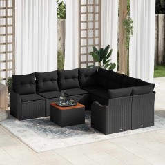 vidaXL Set divani da giardino da 9 pezzi con cuscini in polirattan neri e acacia