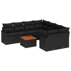 vidaXL Set divani da giardino da 9 pezzi con cuscini in polirattan neri e acacia