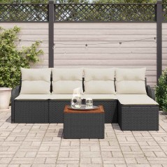 vidaXL Set divano da giardino 6 pezzi con cuscini in rattan nero e acacia.