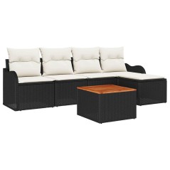 vidaXL Set divano da giardino 6 pezzi con cuscini in rattan nero e acacia.