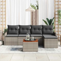 vidaXL Set di divani da giardino 6 pezzi con cuscini grigi, in rattan sintetico e acacia