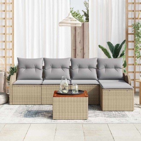 vidaXL Set di Divani da Giardino 6 Pezzi con Cuscini Beige in Polyrattan e Acacia