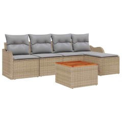vidaXL Set di Divani da Giardino 6 Pezzi con Cuscini Beige in Polyrattan e Acacia