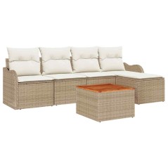 vidaXL Set di divani da giardino 6 pezzi con cuscini beige, in polirattan e acacia.