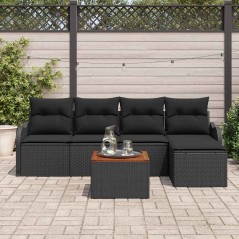 vidaXL Set da Giardino 6 Pezzi con Cuscini in Rattan Sintetico Nero e Acacia.