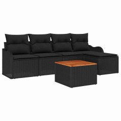 vidaXL Set da Giardino 6 Pezzi con Cuscini in Rattan Sintetico Nero e Acacia.