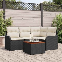 vidaXL Set da giardino di 5 pezzi con cuscini in rattan sintetico nero e acacia
