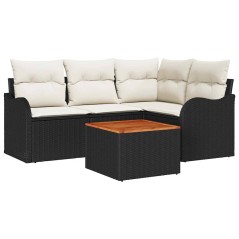 vidaXL Set da giardino di 5 pezzi con cuscini in rattan sintetico nero e acacia