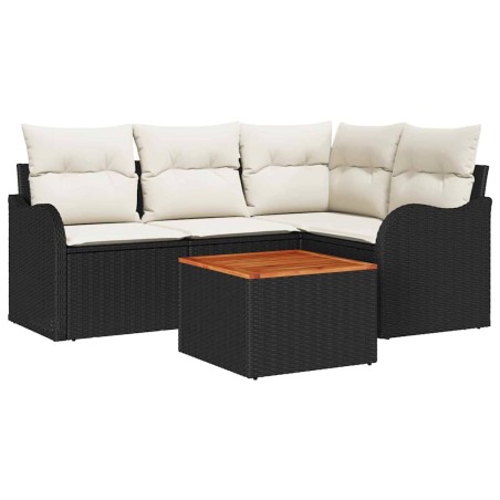 vidaXL Set da giardino di 5 pezzi con cuscini in rattan sintetico nero e acacia