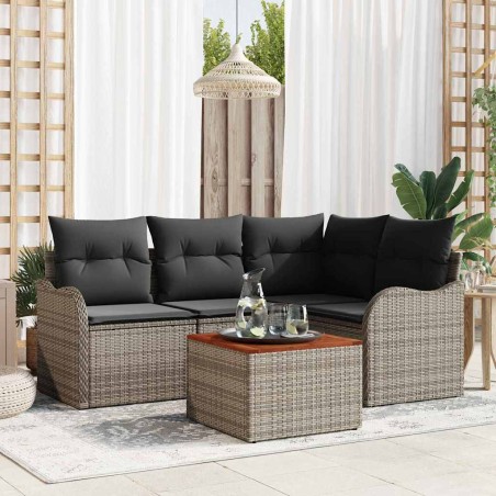 vidaXL Set di divani da giardino a 5 pezzi con cuscini grigi in polirattan e acacia