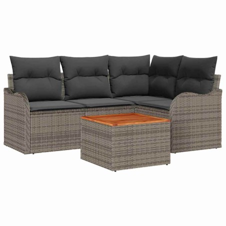 vidaXL Set di divani da giardino a 5 pezzi con cuscini grigi in polirattan e acacia