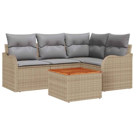 vidaXL Set da giardino con cuscini in rattan poliestere beige e legno di acacia, composto da 5 pezzi.