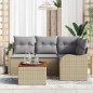 vidaXL Set da giardino con cuscini in rattan poliestere beige e legno di acacia, composto da 5 pezzi.