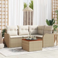 vidaXL Set di mobili da giardino 5 pezzi con cuscini in rattan sintetico beige e acacia