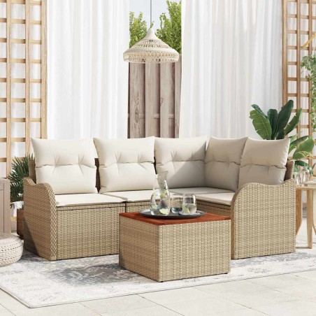 vidaXL Set di mobili da giardino 5 pezzi con cuscini in rattan sintetico beige e acacia