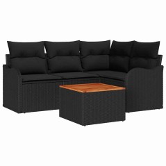 vidaXL Set di divani da giardino in 5 pezzi con cuscini neri, in rattan sintetico e legno di acacia