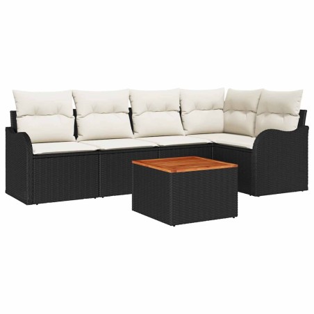 vidaXL Set di divani da giardino da 6 pezzi con cuscini in rattan nero e acacia.