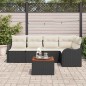 vidaXL Set di divani da giardino da 6 pezzi con cuscini in rattan nero e acacia. vidaXL Set di divani da giardino da 6 pezzi con cuscini in rattan nero e acacia.