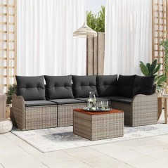 vidaXL Set di divani da giardino 6 pezzi con cuscini grigi in rattan, poliestere e acacia
