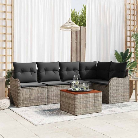 vidaXL Set di divani da giardino 6 pezzi con cuscini grigi in rattan, poliestere e acacia