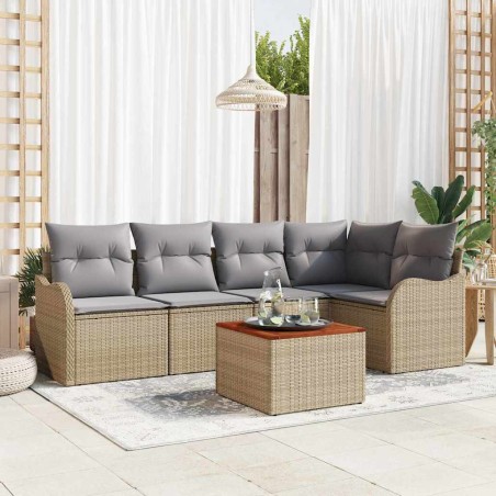 vidaXL Set di Divani da Giardino 6 Pezzi con Cuscini Beige in Rattan e Acacia