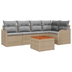 vidaXL Set di Divani da Giardino 6 Pezzi con Cuscini Beige in Rattan e Acacia