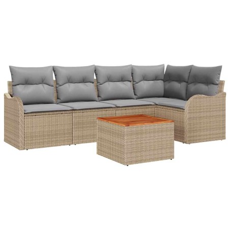 vidaXL Set di Divani da Giardino 6 Pezzi con Cuscini Beige in Rattan e Acacia