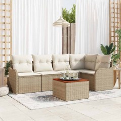vidaXL Set di divani da giardino a 6 pezzi con cuscini beige in rattan sintetico e legno di acacia.
