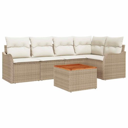 vidaXL Set di divani da giardino a 6 pezzi con cuscini beige in rattan sintetico e legno di acacia.
