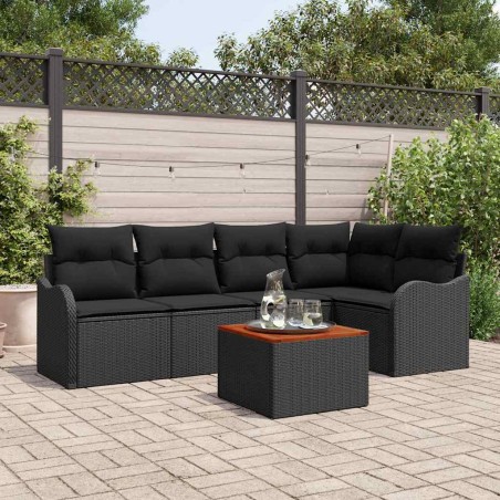 vidaXL Set di divani da giardino vitaXL 6 pezzi con cuscini in polirattan nero e acacia.