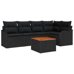 vidaXL Set di divani da giardino vitaXL 6 pezzi con cuscini in polirattan nero e acacia.