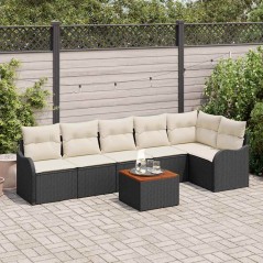 vidaXL Set di divani da giardino, 7 pezzi con cuscini in rattan sintetico nero e legno di acacia.