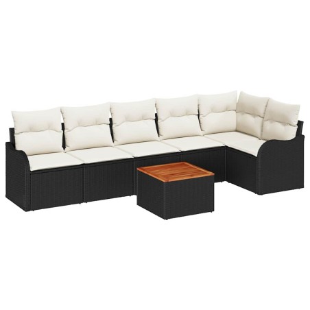vidaXL Set di divani da giardino, 7 pezzi con cuscini in rattan sintetico nero e legno di acacia.