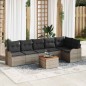 vidaXL Set di divani da giardino in rattan grigio con cuscini in Acacia, composto da 7 pezzi.