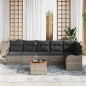 vidaXL Set di divani da giardino in rattan grigio con cuscini in Acacia, composto da 7 pezzi.