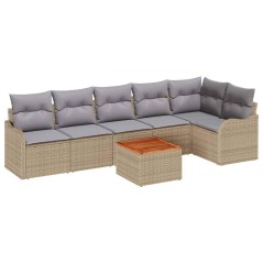vidaXL Set di divani da giardino 7 pezzi con cuscini in rattan poliestere beige e legno di acacia