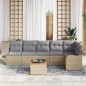 vidaXL Set di divani da giardino 7 pezzi con cuscini in rattan poliestere beige e legno di acacia