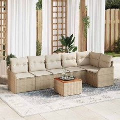 vidaXL Set da Giardino con 7 pezzi, cuscini in rattan sintetico beige e legno di acacia