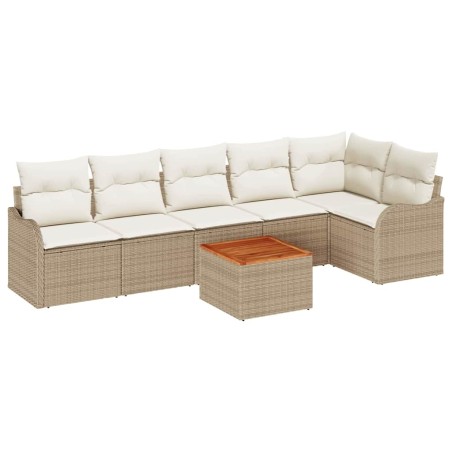 vidaXL Set da Giardino con 7 pezzi, cuscini in rattan sintetico beige e legno di acacia