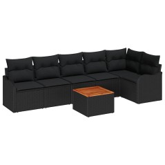 vidaXL Set da Divano da Giardino 7 Pezzi con Cuscini in Rattan Nero e Acacia