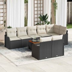 vidaXL Set di Sofà da Giardino 9 Pezzi con Cuscini in Rattan Sintetico Nero e Legno di Acacia