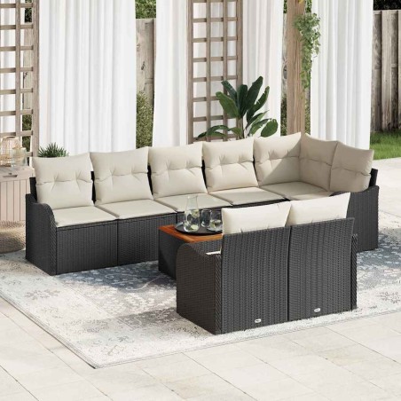 vidaXL Set di Sofà da Giardino 9 Pezzi con Cuscini in Rattan Sintetico Nero e Legno di Acacia