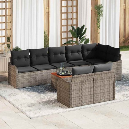 vidaXL Set Divano da Giardino 9 Pezzi con Cuscini Grigi in Polyrattan e Acacia