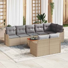 vidaXL Set da giardino a 9 pezzi con cuscini beige in polyrattan e legno d'acacia