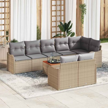 vidaXL Set da giardino a 9 pezzi con cuscini beige in polyrattan e legno d'acacia