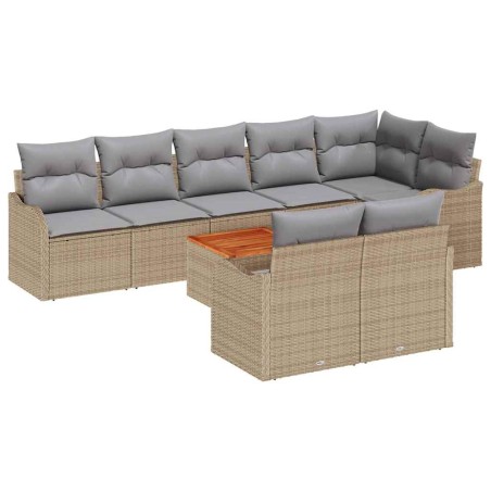 vidaXL Set da giardino a 9 pezzi con cuscini beige in polyrattan e legno d'acacia
