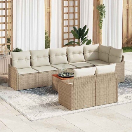 vidaXL Set da giardino con 9 divani e cuscini beige in polyrattan e legno di acacia
