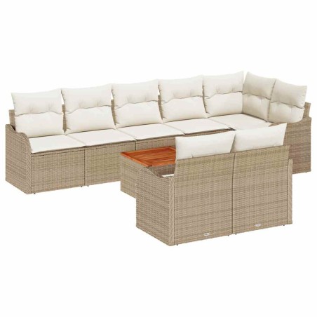 vidaXL Set da giardino con 9 divani e cuscini beige in polyrattan e legno di acacia