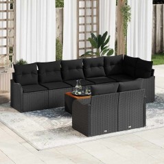 vidaXL Set di divani da giardino 9 pezzi con cuscini in rattan nero e legno di acacia